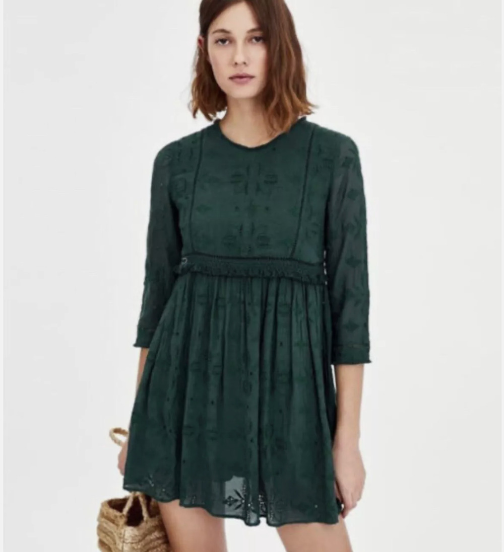 Copied - ZARA Earthy Green Cotton Embroidery cottage Romper Size XS